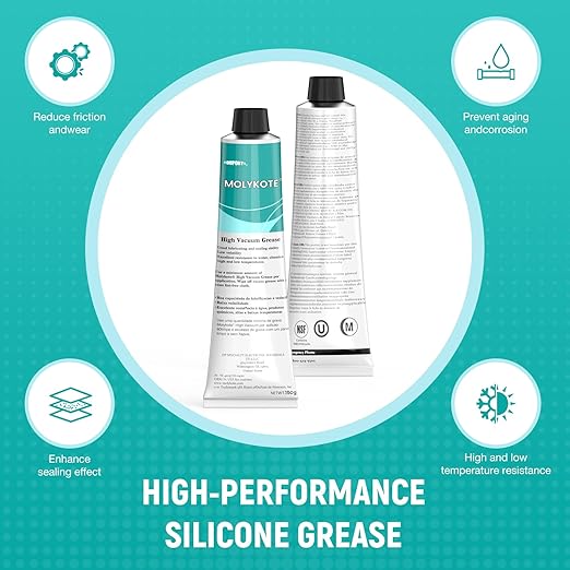 Molykote High Vacuum Silicone Grease Tube - 5.3 oz, High Lubrication & Waterproof for O-Rings, Plug Valves, & Sealing Rubber/Plastic Components, Low Volatility