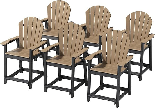 OTSUN Outdoor Tall Adirondack Chairs Set of 6, Patio Bar Stool Chair with High Back, 400lbs, Widened Arms, All-Weather Balcony Chair for Backyard, Garden, Yard - Chocolate & Black