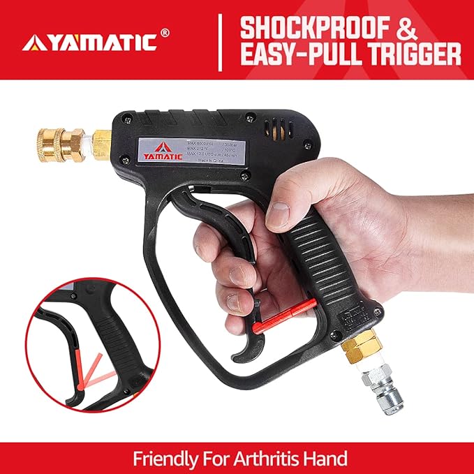 YAMATIC Pressure Washer Gun 5000 PSI - Stainless Steel 3/8" Swivel Plug & M22-14mm Coupler, Power Washer Extension Wand Trigger Handle with 1/4" Quick Connect for Foam Cannon Car Wash