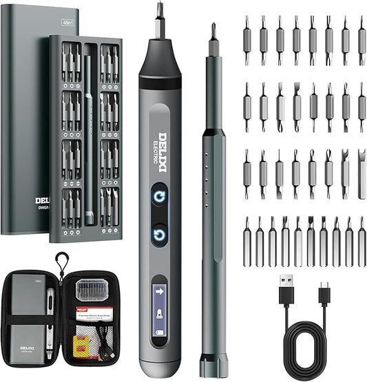 3.7V Electric Screwdriver Kit, 48-in-1 Dual-Head Precision Screwdriver Set with Manual and 170 RPM Electric Screwdriver, USB Rechargeable, Ideal for Precision Electronics Repair