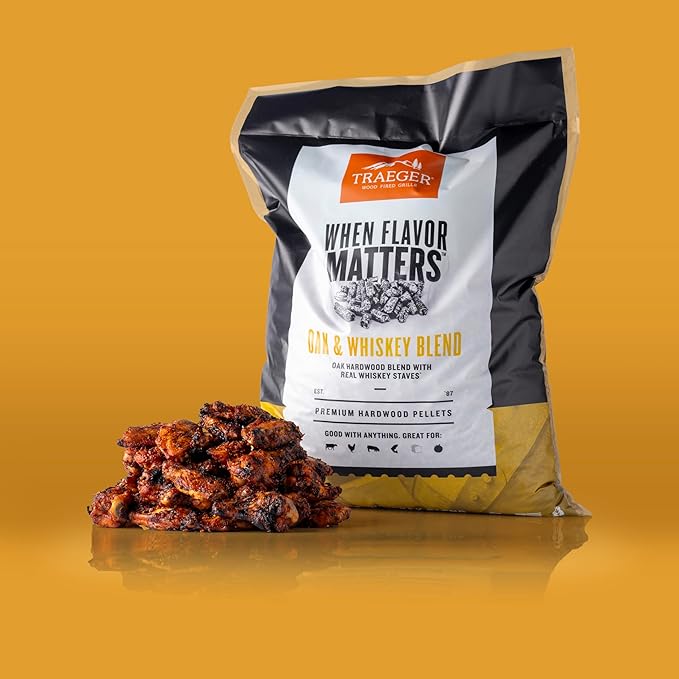 Traeger Grills Oak & Whiskey Blend 100% All-Natural Wood Pellets for Smokers and Pellet Grills, BBQ, Bake, Roast, and Grill, 18 lb. Bag (Pack of 3)