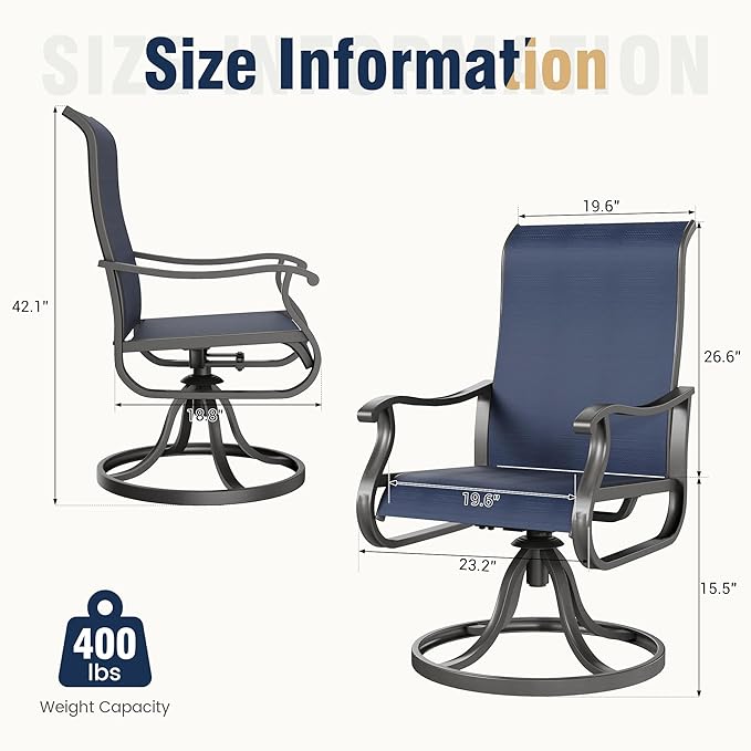 Amopatio Patio Swivel Chairs Set of 8, Outdoor Swivel Rocker Dining Chairs with All Weather Textilene High Back & Metal Frame, for Backyard Deck Lawn Garden, Navy Blue
