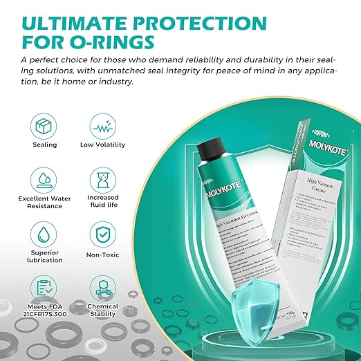 Molykote High Vacuum Grease 150g (5.3oz) Silicone Lubricant for Vacuum and Pressure Systems Rubber Elastomer Lubrication Valves Packings Seals O-Rings Water Chemical Resistance Wide Temperature