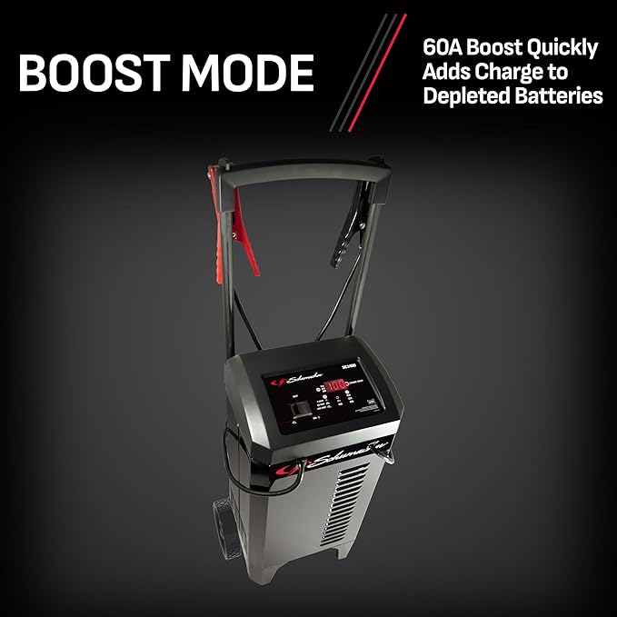 Schumacher Electric Wheeled Automatic 6A Car Battery Charger and 300A Engine Starter, 4-in-1 Solution, Maintainer, 60A Boost, for 6V/12V Power Sport, Automotive, and Marine Batteries, SC1400