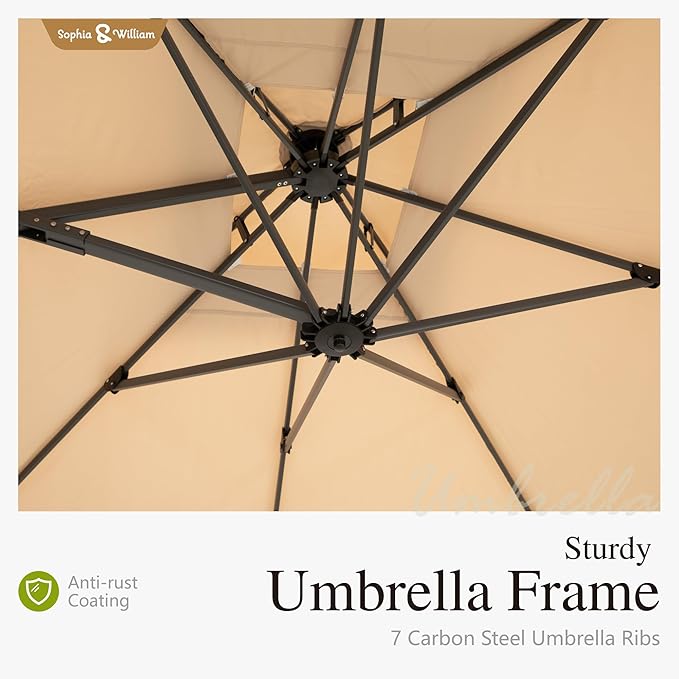 Sophia & William Cantilever Patio Umbrella 12ft, Offset Large Outdoor Umbrellas with 360°Rotation, Heavy Duty Hydraulic Double Umbrella for Garden Pool Backyard, Beige (no base)