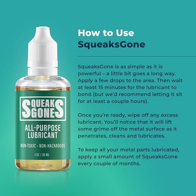 PlanetSafe Lubricants SqueaksGone Lubricant - 1 oz - Squeak Fix - Hinge Oil/Garage Door Lubricant - Sewing Machine Oil/Bike Chain Lube - for Squeaky Sliding Lock - Made in The USA!