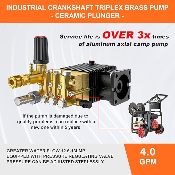 4400 PSI Gas Powered Commercial High Pressure Washer with 296cc 7HP Engine 4.0GPM Electric Start, Includes Hose Reel 50 FT 3/8 inch Hose 5 Quick Connect Nozzles Spray Gun and Wand