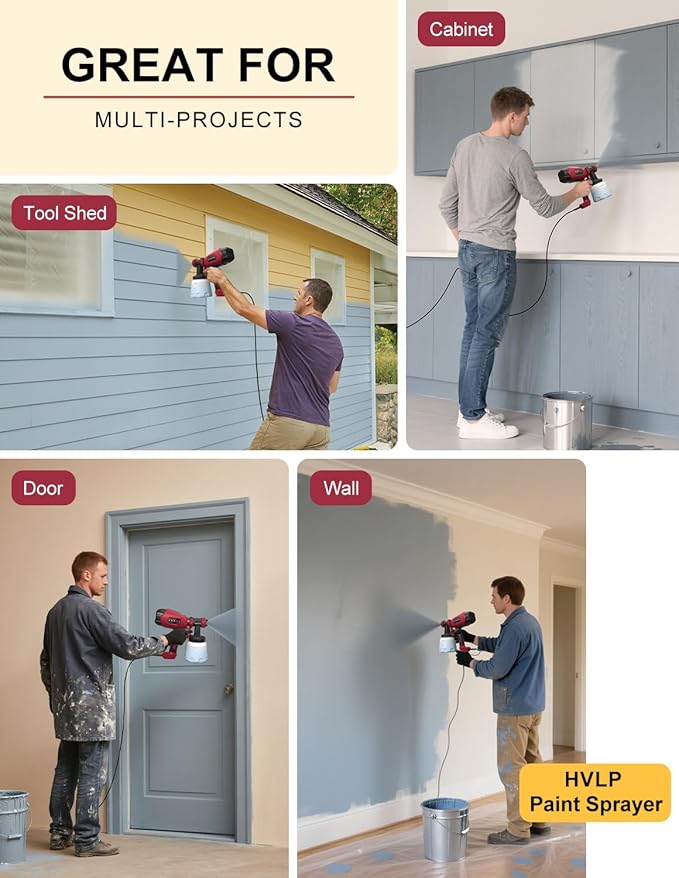 HVLP Paint Sprayer, Electric Spray Paint Gun, 3 Modes & 4 Barss Nozzles, with Cleaning & Blowing Joints, Variable Flow Control, for Doors, Fences, Furniture, Wall, Cabinet, Garden Chairs, etc.