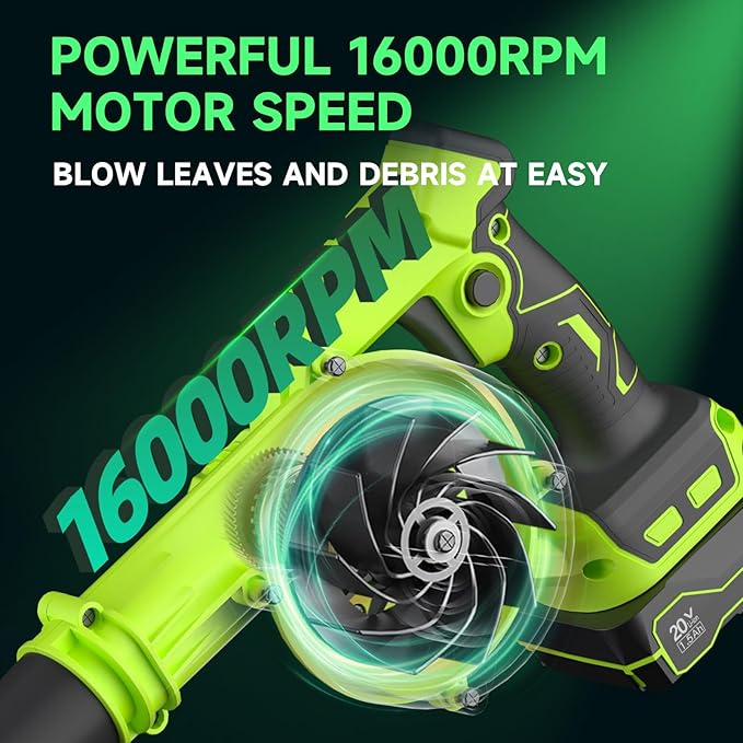 Cordless Leaf Blower with 2 Batteries, Charger & Dust Bag, 2-in-1 20V Cordless Vacuum Cleaner with Self-Locking Switch, Handheld Battery Powered Small Blower for Lawn Care/Dust/Pet Hair/Inflatable Bed