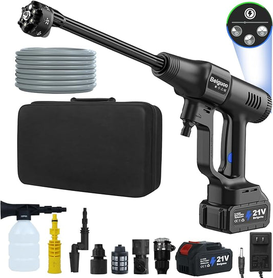 Cordless Pressure Washer 1450 PSI, Cordless Power Washer Gun, 2 4.0Ah Battery Power Washer, Handheld Portable Pressure Washer Battery with 6-in-1 Nozzel for Car/Floor/Fence/Sidewalk, Black
