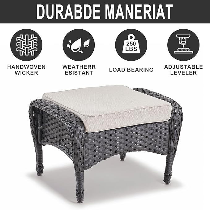 Belord 5 Pieces Wicker Patio Furniture Set - Swivel Rocker Outdoor Chairs with Ottomans and Side Table, Small Patio Conversation Set for Deck Porch Backyard Black