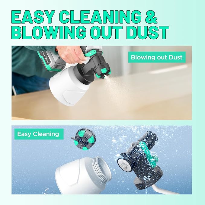 Litheli Cordless Paint Sprayer with Battery of 20V 4.0Ah, HVLP Paint Sprayer Gun with 1000ml Container and 3 Nozzles, Electric Powerful Paint Sprayers for House and Furniture Painting Fence Wall