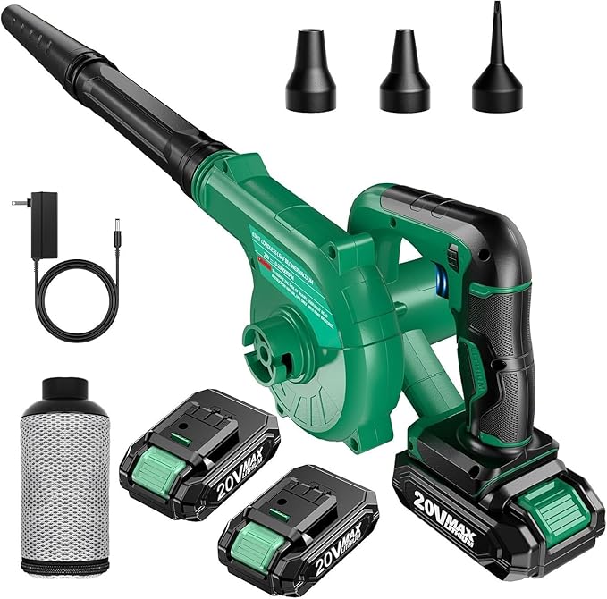K I M O. Cordless Leaf Blower Vacuum Combo 4 in 1, 3 Nozzles &3 Modes for Inflation & Deflation, Extended Tube & Variable Speed, 20000RPM 150MPH, 2x2000mAh Battery Powered Leaf Blowers for Lawn Care