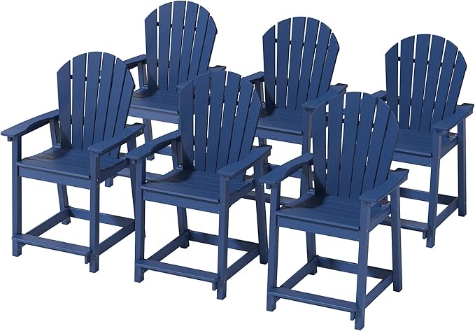 OTSUN Outdoor Tall Adirondack Chairs Set of 6, Patio Bar Stool Chair with High Back, 400lbs, Widened Arms, All-Weather Balcony Chair for Backyard, Garden, Yard - Navy Blue