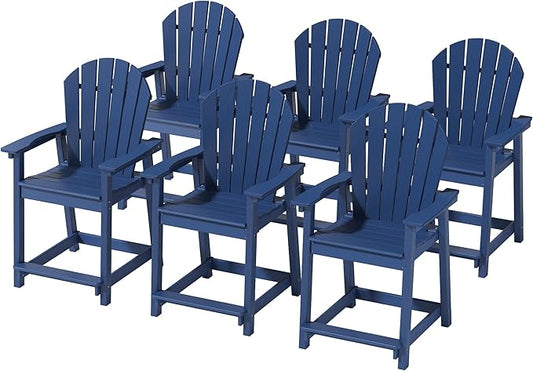 OTSUN Outdoor Tall Adirondack Chairs Set of 6, Patio Bar Stool Chair with High Back, 400lbs, Widened Arms, All-Weather Balcony Chair for Backyard, Garden, Yard - Navy Blue