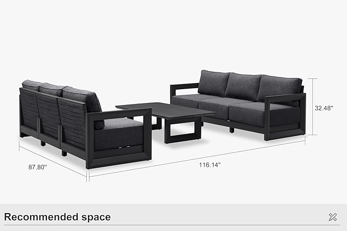 PURPLE LEAF Patio Furniture Set Open-End Outdoor Couch with 9.6" Thick Cushion and Soft Pillows 7 Piece Outdoor Sectional Sofas with Table Modern Outdoor Conversation Sets for Yard Porch Deck, Grey