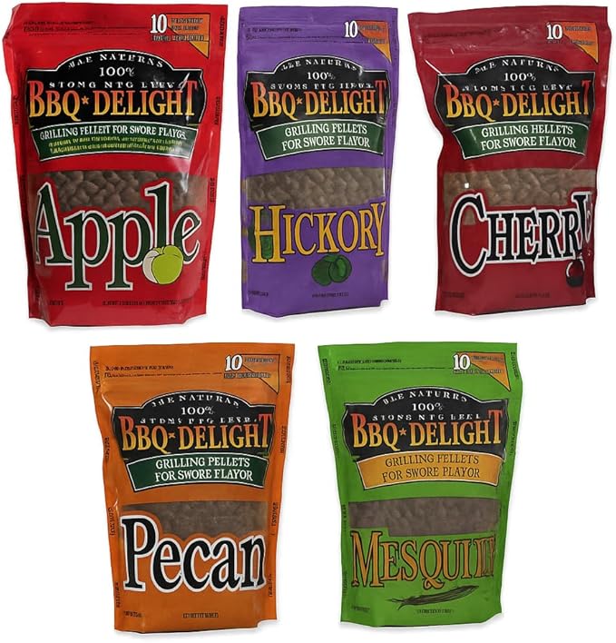 BBQr's Delight Wood Smoking Pellets - Super Smoker Variety Value Pack - 1 Lb. Bag - Apple, Hickory, Mesquite, Cherry, and Pecan