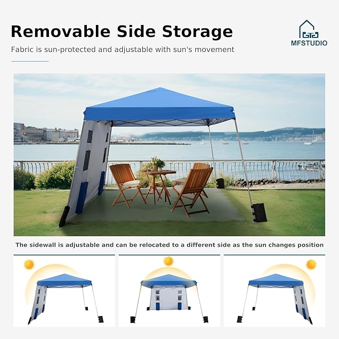 MFSTUDIO Pop up Canopy Tent,12x12 ft Footprint and 9x9 ft at top Canopies with 1 Sidewall, Gazebo Shelter Sun Shade Waterproof Patio Popup Tents 4 Sandbag