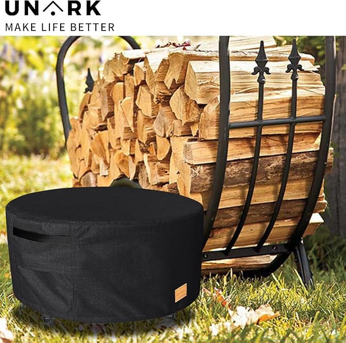Fire Pit Cover Round 32 inch,Waterproof 600D Heavy Duty Patio Fire Pit Cover,Outdoor Round Gas Fire Pit/Table Cover,32” Dia X 16”H,Black