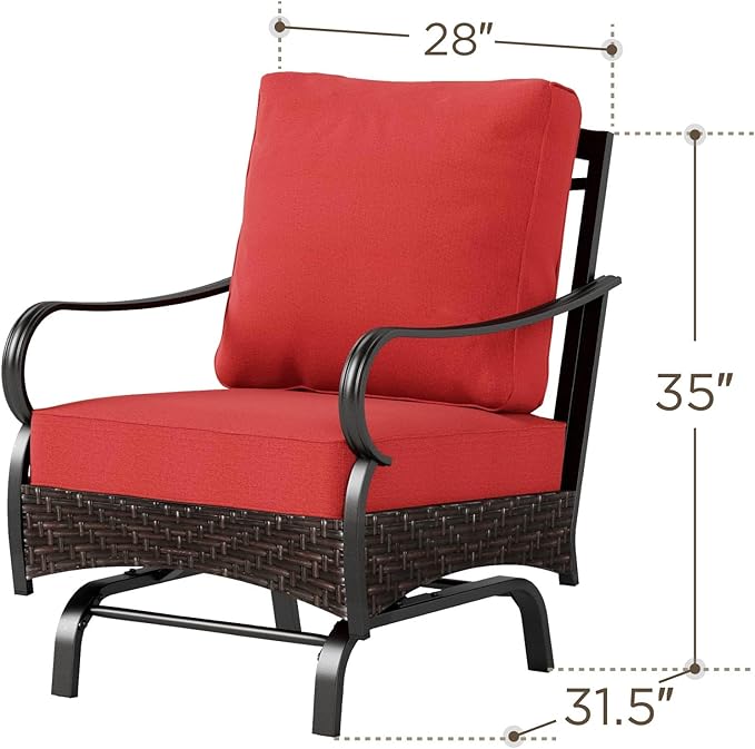 PHI VILLA Patio Rocking Chairs Set of 2, Outdoor Wicker Chairs with Thick Cushion, All Weather High Back Outdoor Furniture for Balcony Porch and Yard