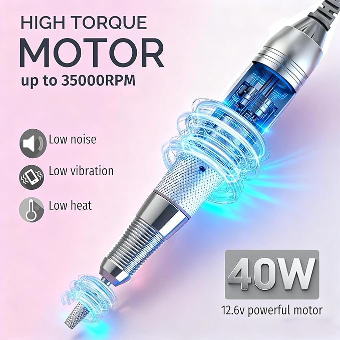 Electric Nail Drill Machine,Lumcrissy Colorful Rechargeable 35000 RPM Nail Drill Portable E-File with Detachable Battery,Portable Electric Acrylic Nail Tools ,Polishing,Nail Removing (Pure Pink)