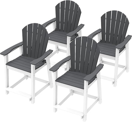 OTSUN Outdoor Tall Adirondack Chairs Set of 4, Patio Bar Stool Chair with High Back, 400lbs, Widened Arms, All-Weather Balcony Chair for Backyard, Garden, Yard （4PCS, White & Grey）