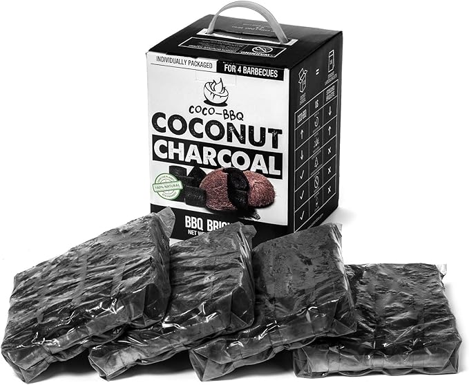 Coconut Charcoal BBQ Briquettes | Organic, Long-Burn, High Heat, Low Ash, No Sparks | Perfect for Christmas & Winter Grilling, Cookouts, Smokers & Roasting | Even Burn & Mild Flavor - 6PACK