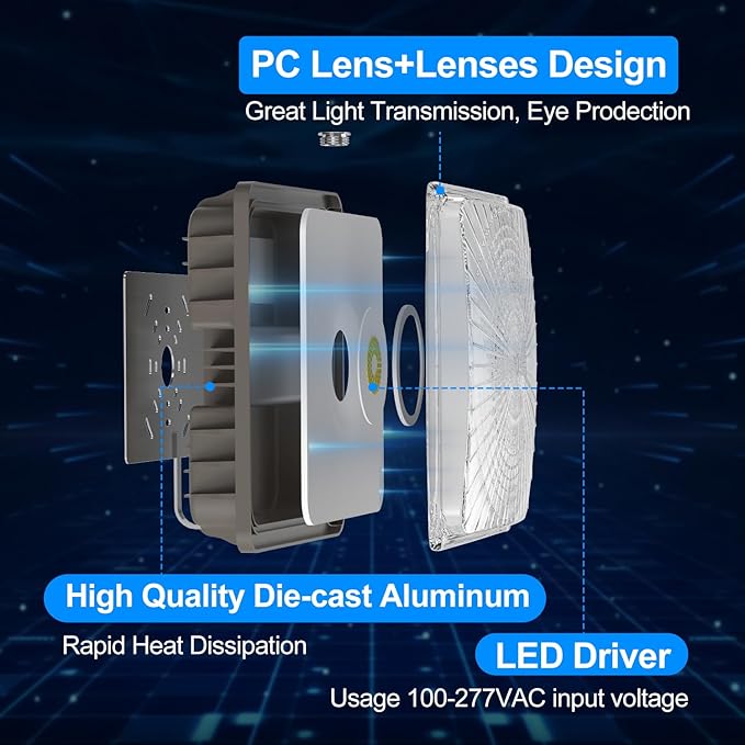 40W LED Canopy Light, 6000LM LED Canopy Lights Outdoor, IP65 Waterproof Canopy Light for Gas Station Industrial Lighting Garage Barn Shop Carport Warehouse Building Entrance UL Listed, 1 Pack