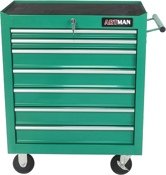 7-Drawer Rolling Tool Cart on Wheels, Multifunctional Trolley Organizer Tool Chest for Workshop, Garage, Warehouse, Repair Shop (7 Drawers-29.9" H-Green)