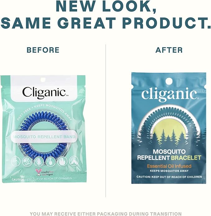 Cliganic 25 Pack Mosquito Repellent Bracelets for Adults & Kids - Natural DEET-Free Bands, Individually Wrapped