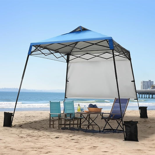 MFSTUDIO Pop Up Canopy Tent, 8x8ft Footprint and 6x6 ft at top, Gazebo Shelter Sun Shade Canopies with 1 Sidewall Waterproof Patio Portable Popup Outdoor Tents for Beach,Parties,Camping