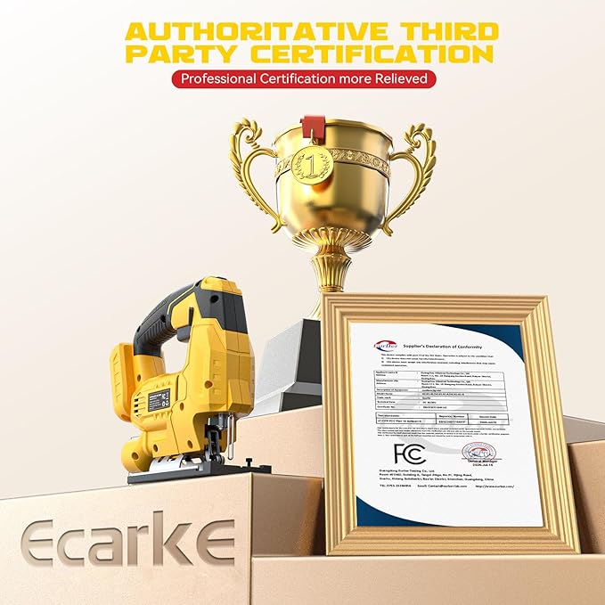 Ecarke Cordless Jig Saw Compatible With Dewalt 20V Max, Brushless, 7 Speeds Dial Control, 4 Orbital Sets, Dust-Blowing, ±45° Bevel Cuts, LED Light and 6PCS Blades For Cutting (Exclude Battery)