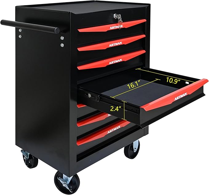 7 Drawers Tool Cart on Wheels, Multifunctional Rolling Tool Storage Chest, Drawers Rolling Trolley Organizer Tool Box for Warehouse, Garage, Workshop, Repair Shop (7 Drawers-30.5" H)