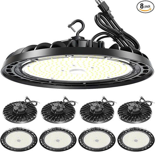 LED High Bay Light 240W PREM 8-Pack, 12' UFO Commercial Lighting Fixture w/Plug for Garage Shop Warehouse Workshop, 5000k 35000lm Dimmable IP65 UL ETL Listed (Count of 8)