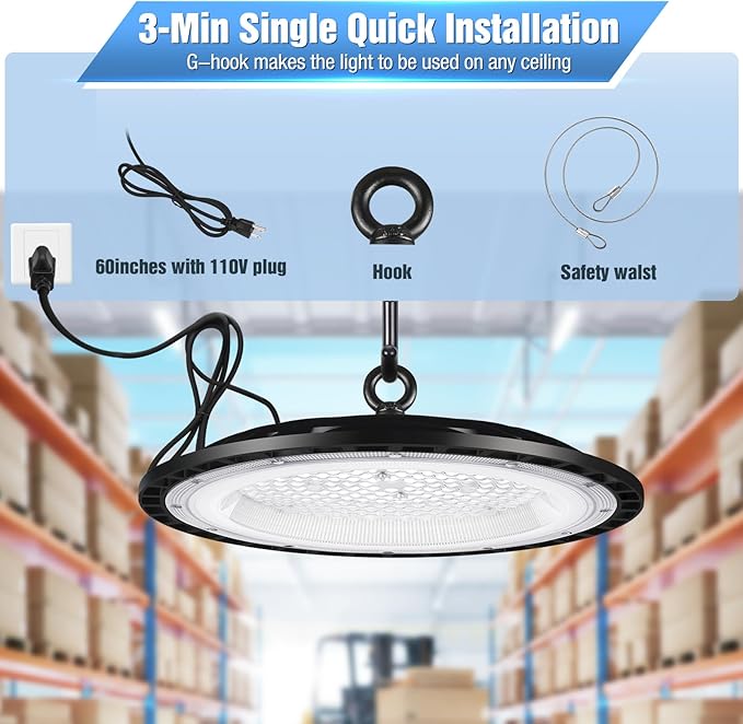 6 Pack 200W UFO Led High Bay Light Fixture,120VAC,30800LM,5000K Daylight Commercial Shop Bay Lighting,[850W MH/HPS Equiv.] US Plug Area Lighting for Warehouse/Barn/Gym/Factory/Workshop