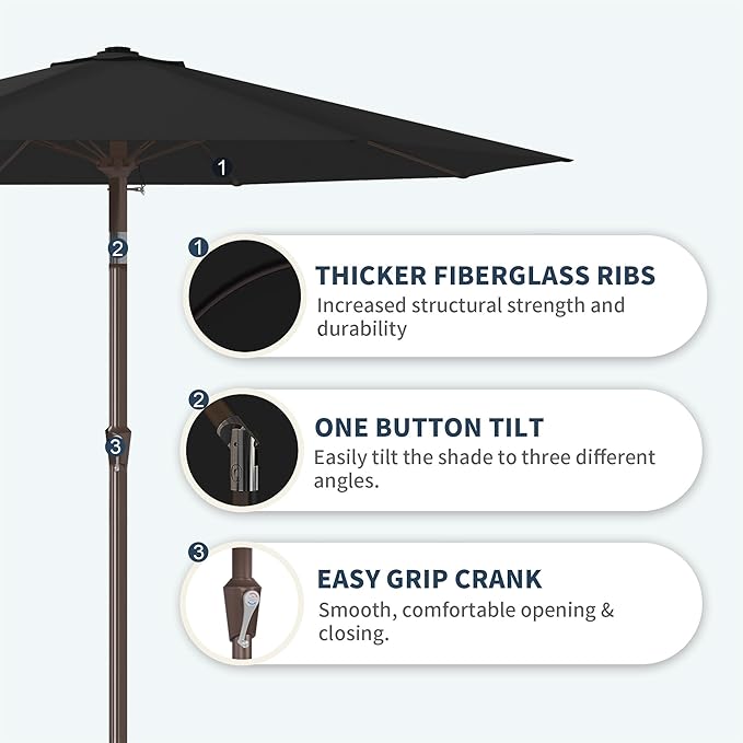 PatioKingdom 11FT Patio Umbrella,Outdoor Umbrella with Push Button Tilt and Crank,Market Table Umbrella with 8 Sturdy Fiberglass Ribs UV Protection(Black, 11FT)