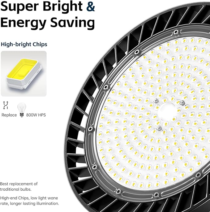 UFO LED High Bay Lights 5000K 200W 30000LM 6 Pack with Plug High Bay Led Shop Lights Suitable for Warehouse Workshop Factory Gym Garage Barn LED Lamp AC100-277V