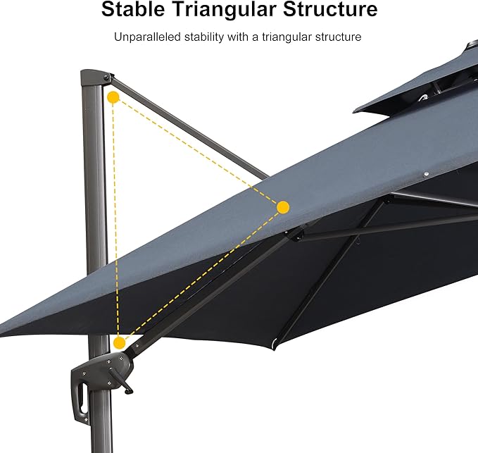 PURPLE LEAF 12 FT Cantilever Umbrella Outdoor Patio Umbrella, Large Offset Square Umbrella, Windproof Heavy Duty Hanging Outside Umbrellas for Patio, Graphite Grey