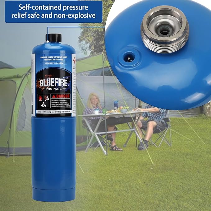 Pack of 12,BLUEFIRE Standard Propane Gas Cylinder Canister Welding Brazing Soldering Fuel Gas for HVAC Plumbing Cooking Grilling and Camping 1 lb Small Propane Tank for Propane Torch Head Weed Torches