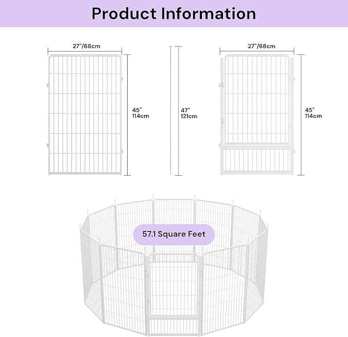 SunsGrove Tall Garden Fence with Gate, 45 in(H) x 26.8 ft(L) 12 Panels Heavy Duty Metal Animal Barrier Fence for Yard, Suitable for Indoor or Outdoor Dog Pet Fence, Garden Fence Border, White