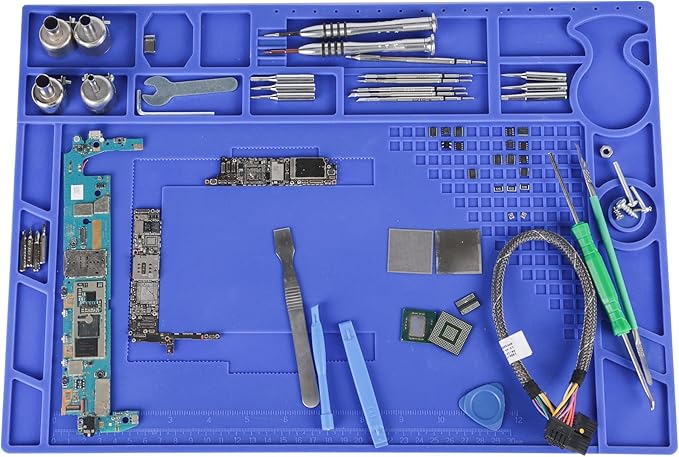 YIHUA M170 Heat-resistant Soldering Mat with Multiple Storage Slots, Built-in Ruler, Magnetic Zones, PCB Slot, Bendable Soft Silicone Soldering Mat, Dimensions 17.32*12.20*0.24 inches (440*310*6mm)