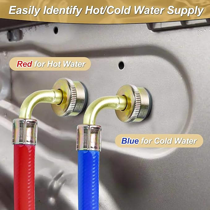 4FT Rubber Washing Machine Hoses with 90 Degree Elbows Burst Proof 2 Pack For Hot and Cold Water 3/4" NPT Connection Water Supply Lines by Cenipar Fit for ALL Washing Machine