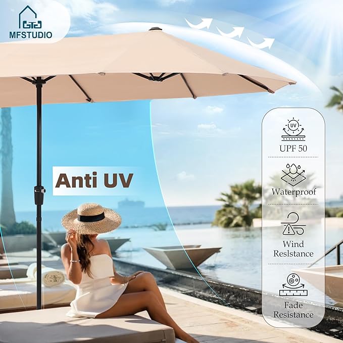 MFSTUDIO Outdoor Dining Set with Umbrella, Patio Dining Sets for 6 Persons, Patio Furniture Set with Umbrella for Deck Backyard Garden (Umbrella Base Not Included)