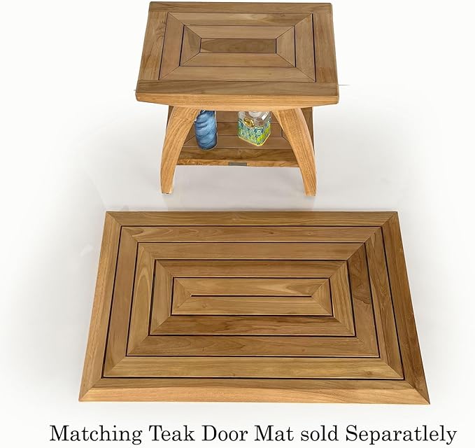 Indonesian Teak Shower Bench with Shelf 18 Inch Stool | Teak Wood Shower Stool & Spa| Waterproof Shower Bench for Indoor and Outdoor Use| Bathroom Stools for Adults Sitting