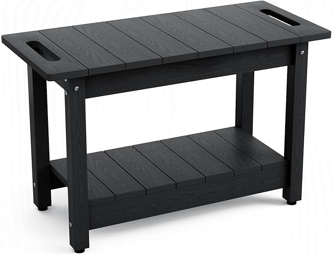 Stoog 24" Shower Bench, Waterproof Shower Stool for Shaving Legs, Adjustable and Non-Slip Feet, Shower Chair for Inside Shower, Black