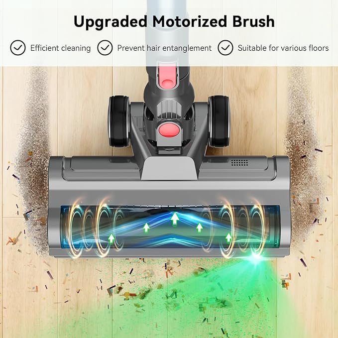 Cordless Vacuum Cleaner, 21Kpa Powerful Stick Vacuum for Home,3 Speeds Self-Standing Stick Vacuum with 45 Min Runtime, 6 in 1 Lightweight Handheld Wireless Vacuum for Pet Hair Carpet Hard Floors
