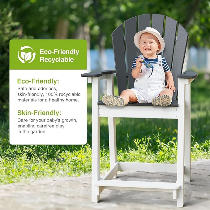 OTSUN Tall Adirondack Chairs Set of 3, Outdoor Balcony Chair, Patio Bar Stool Chair with Widened Arms, High Back, Footrest, 400lbs, All-Weather Bar Chairs for Garden, Yard, Backyard