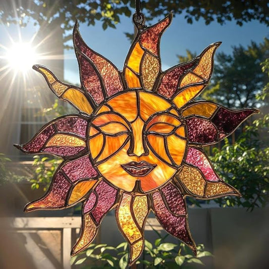 Sun Christmas Ornament Celestial Boho Suncatcher Window Hanging Acrylic Stained Glass Effect Art Garden Decor Mystical Unique Gift for Mom Grandma Women