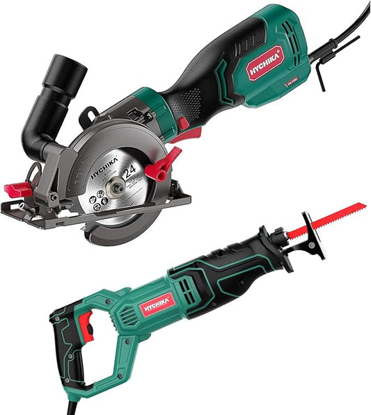 HYCHIKA 6.2A Mini Circular Saw with 3 Blades, Reciprocating Saw, 2-Tool Power Tool Combo Kit