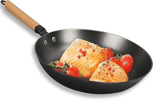 Cuisiland 12” Nitrided Cast Iron Frying Pan – Large-Size Skillet, Rust-Resistant, Naturally Non-Stick, Removable Beechwood Long Handle, Classic Cast Iron Heat Retention